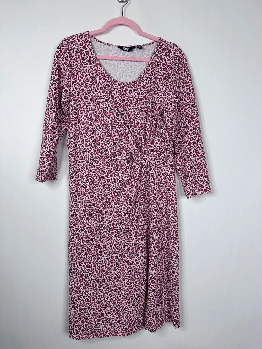 Lands' End Floral Print Cinched Waist Midi Dress Red Medium #A2315